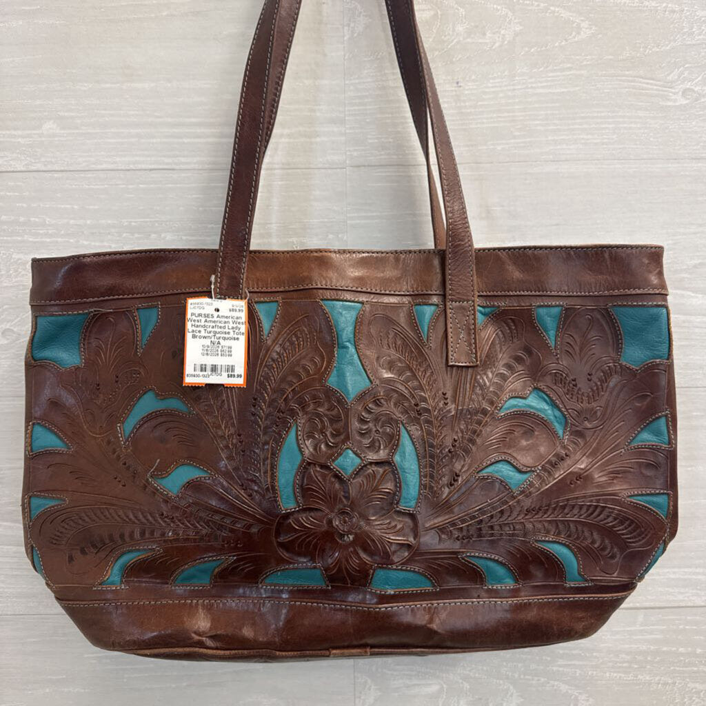 American West Handcrafted Lady Lace Turquoise Tote