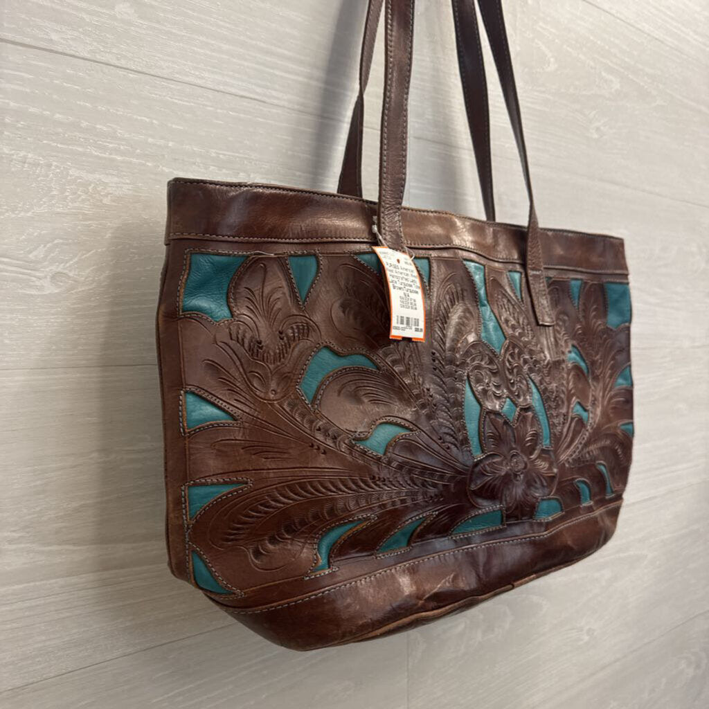 American West Handcrafted Lady Lace Turquoise Tote