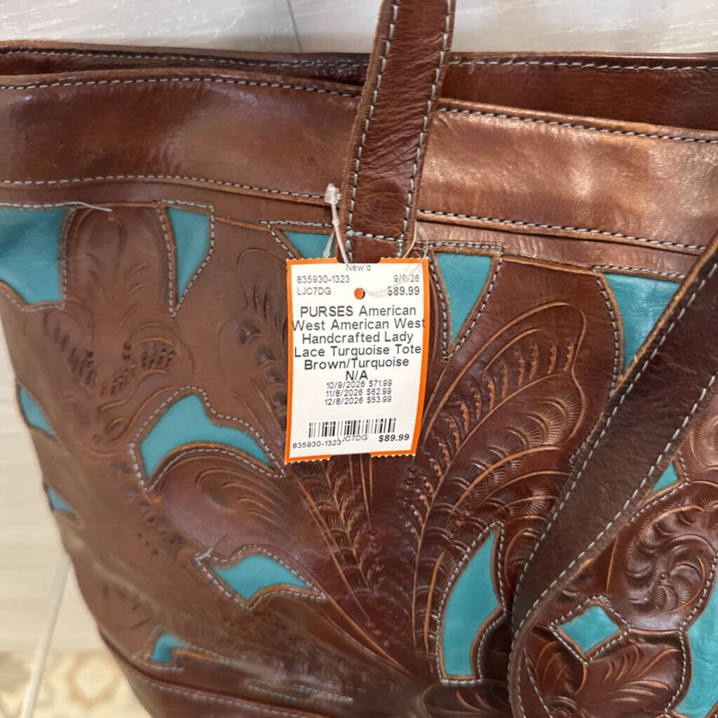 American West Handcrafted Lady Lace Turquoise Tote