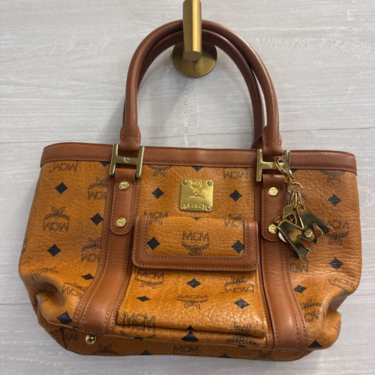 MCM Cognac Visetos Boston Pocket Satchel