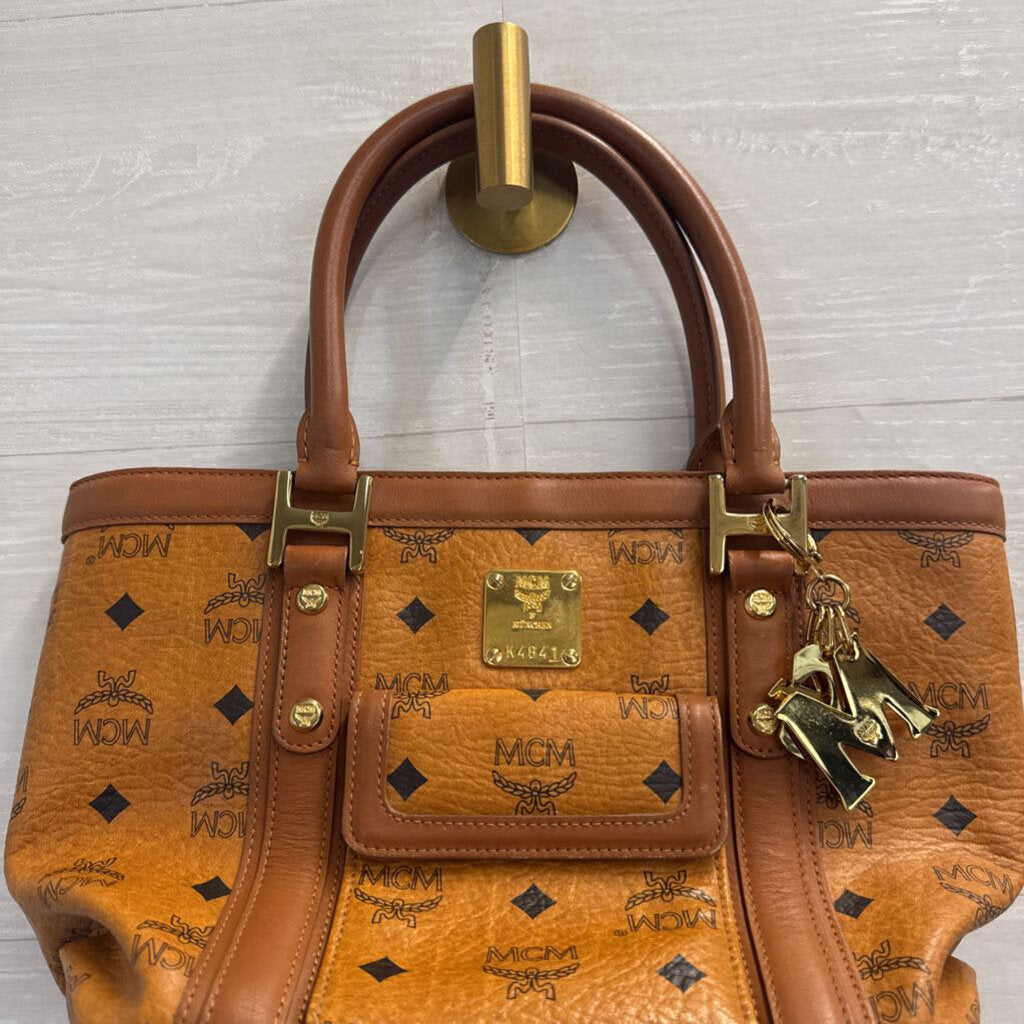 MCM Cognac Visetos Boston Pocket Satchel