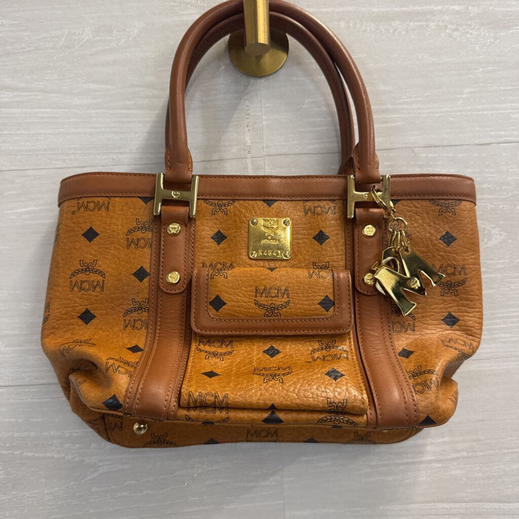 MCM Cognac Visetos Boston Pocket Satchel
