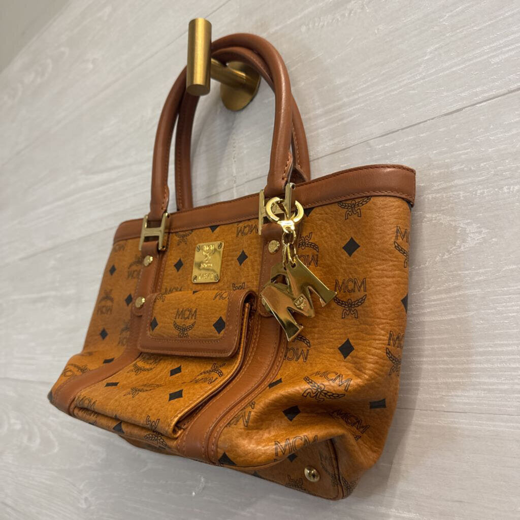 MCM Cognac Visetos Boston Pocket Satchel