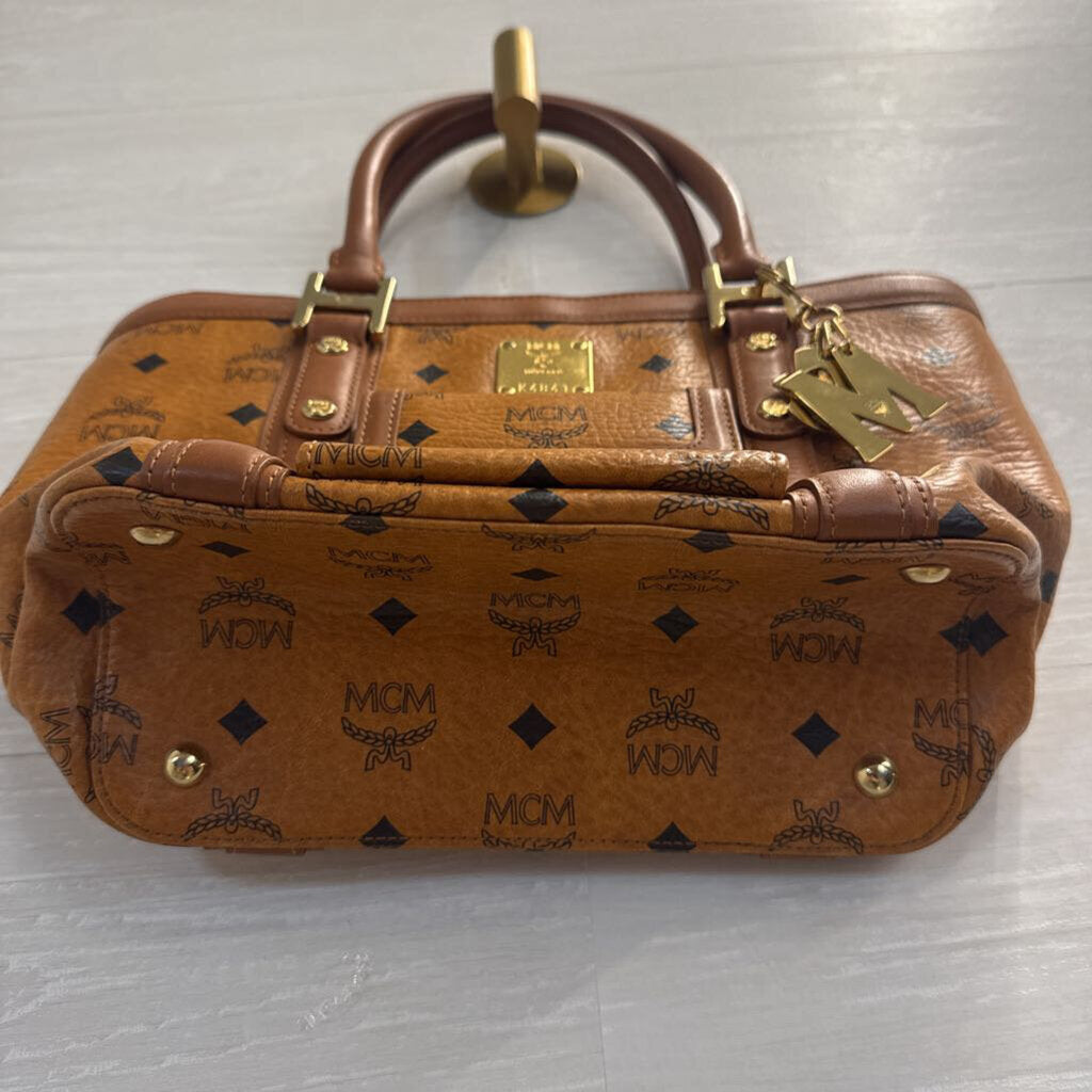 MCM Cognac Visetos Boston Pocket Satchel