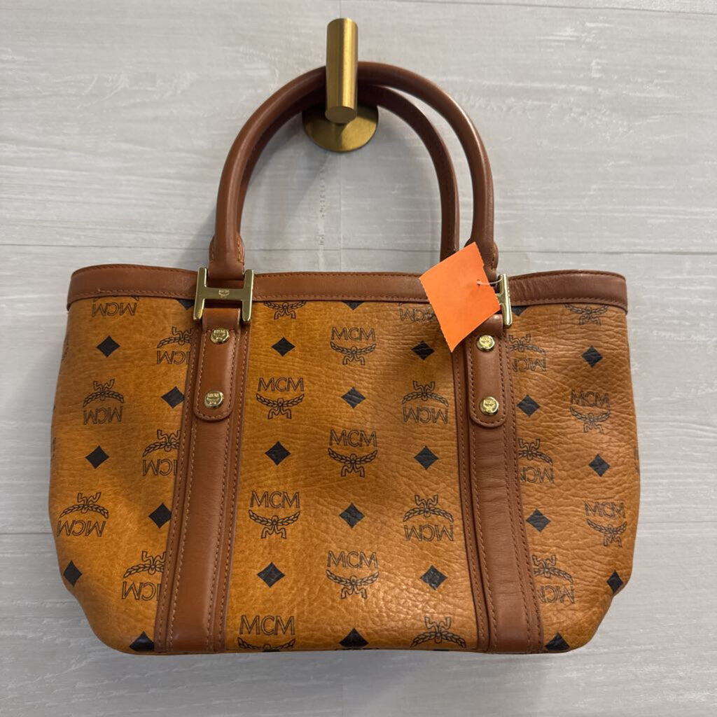 MCM Cognac Visetos Boston Pocket Satchel