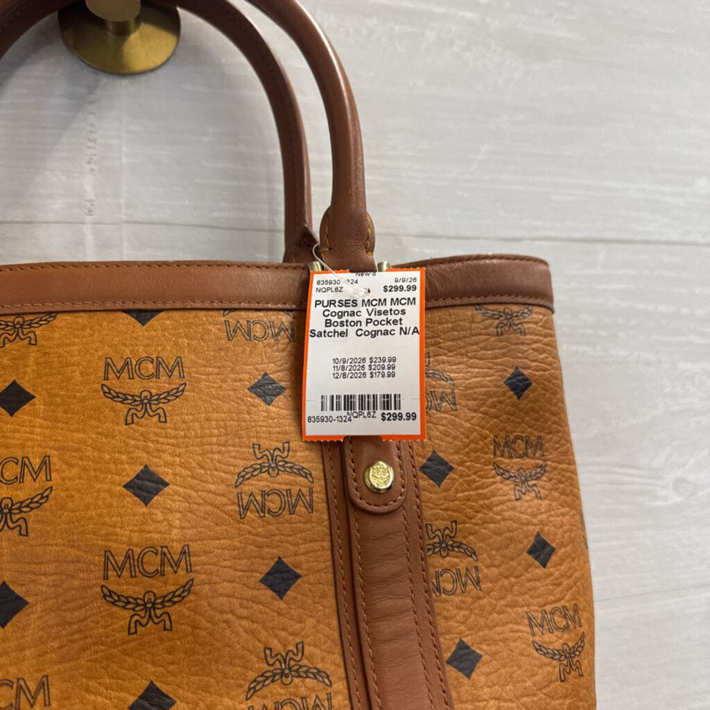 MCM Cognac Visetos Boston Pocket Satchel