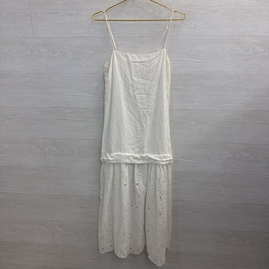 Mon Renn White Eyelet Hem Midi Dress Small