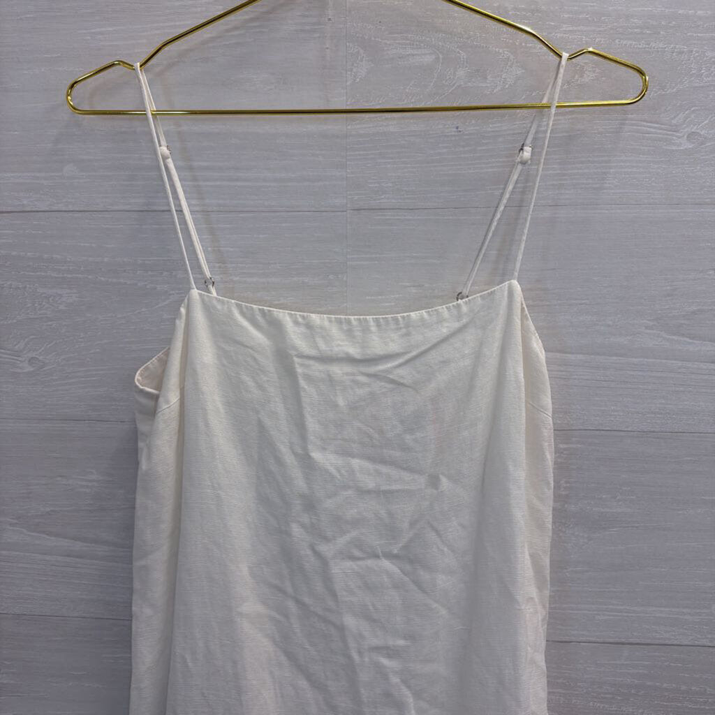 Mon Renn White Eyelet Hem Midi Dress Small