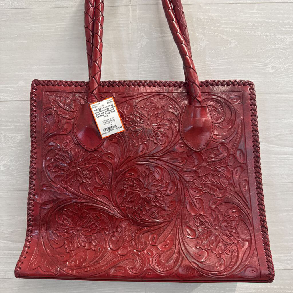 Runaway Luna Red Hand-Tooled Leather Tote