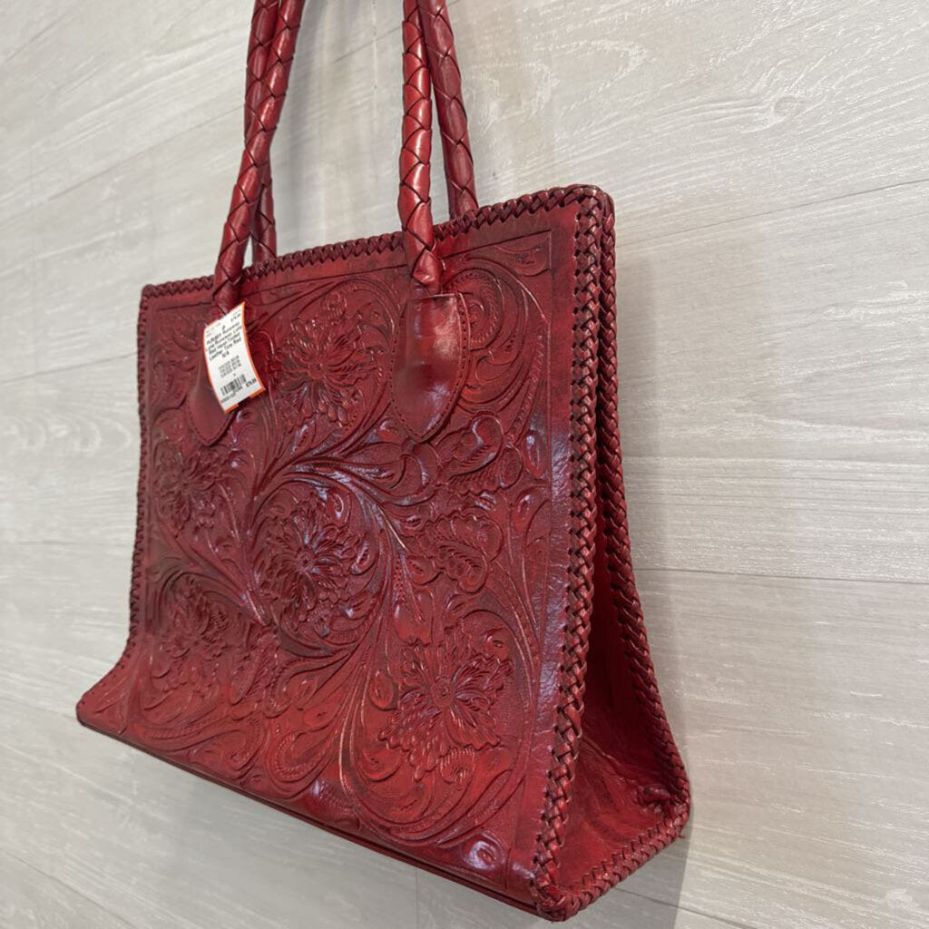 Runaway Luna Red Hand-Tooled Leather Tote