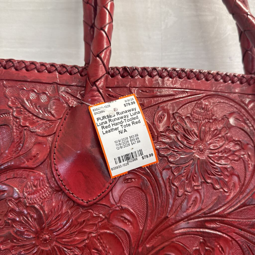 Runaway Luna Red Hand-Tooled Leather Tote