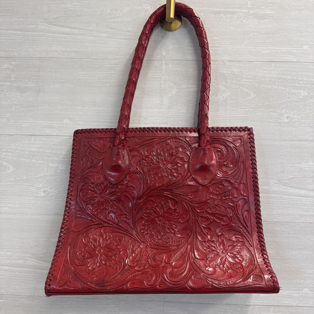 Runaway Luna Red Hand-Tooled Leather Tote