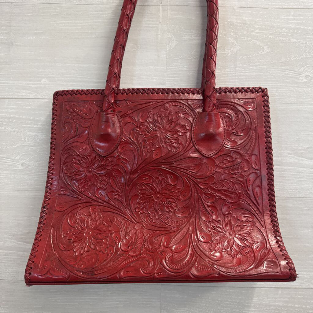 Runaway Luna Red Hand-Tooled Leather Tote