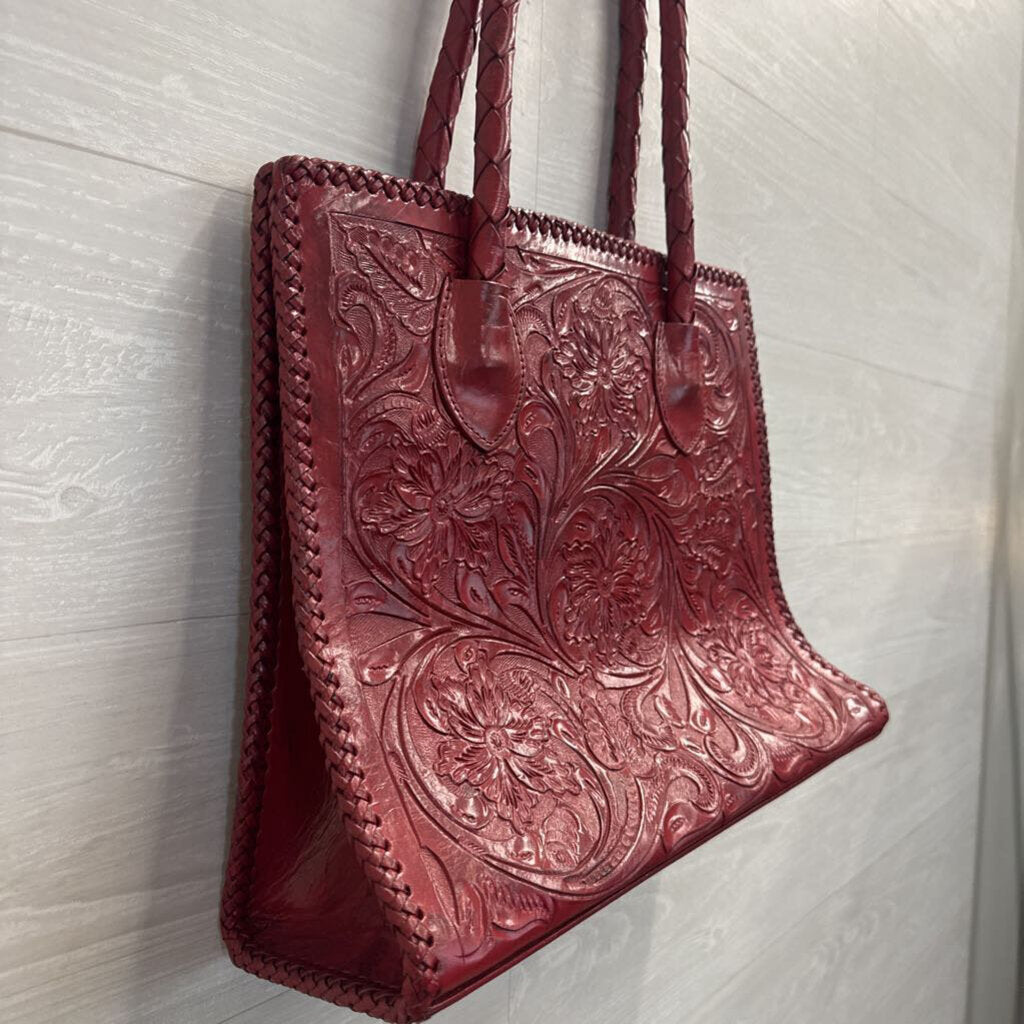 Runaway Luna Red Hand-Tooled Leather Tote