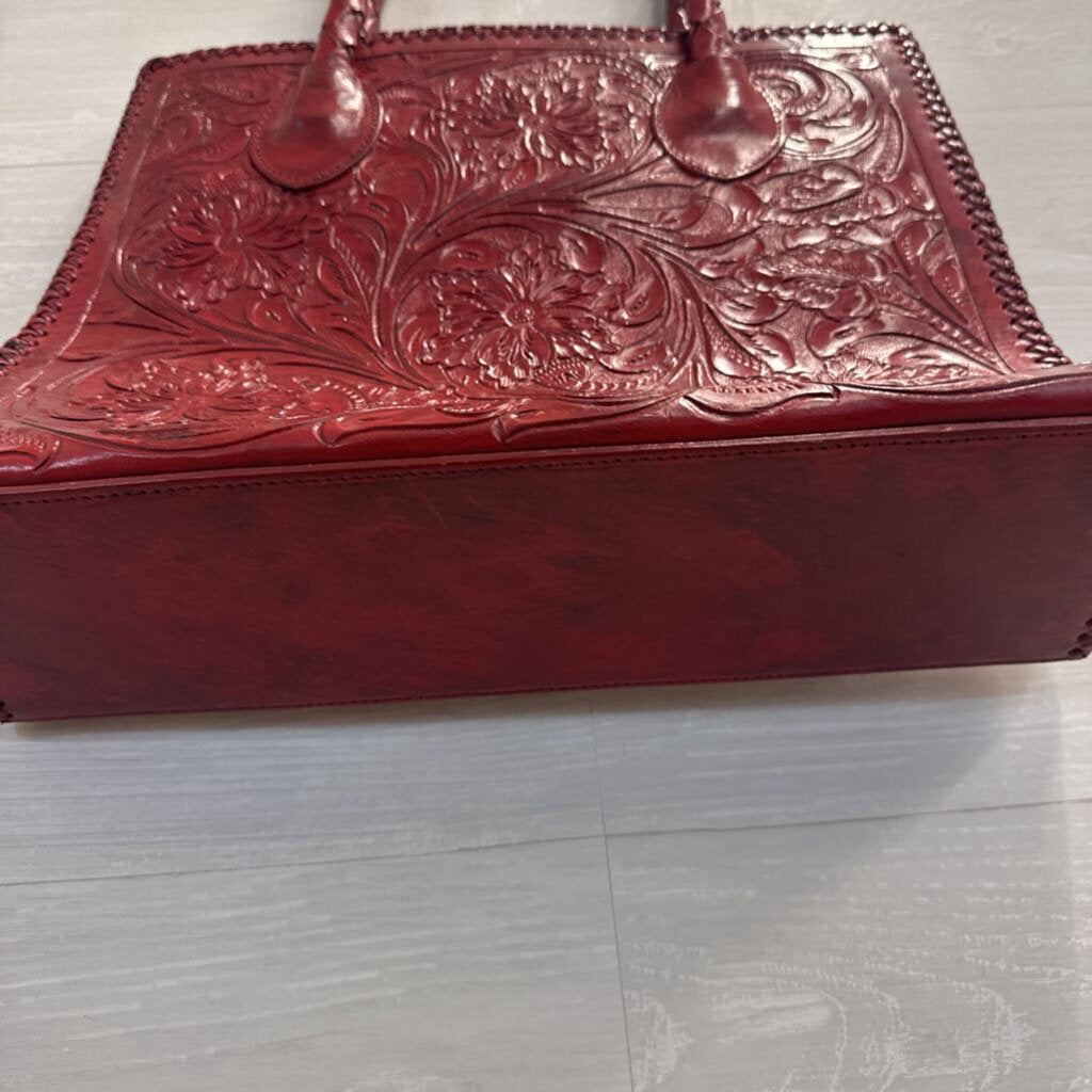 Runaway Luna Red Hand-Tooled Leather Tote