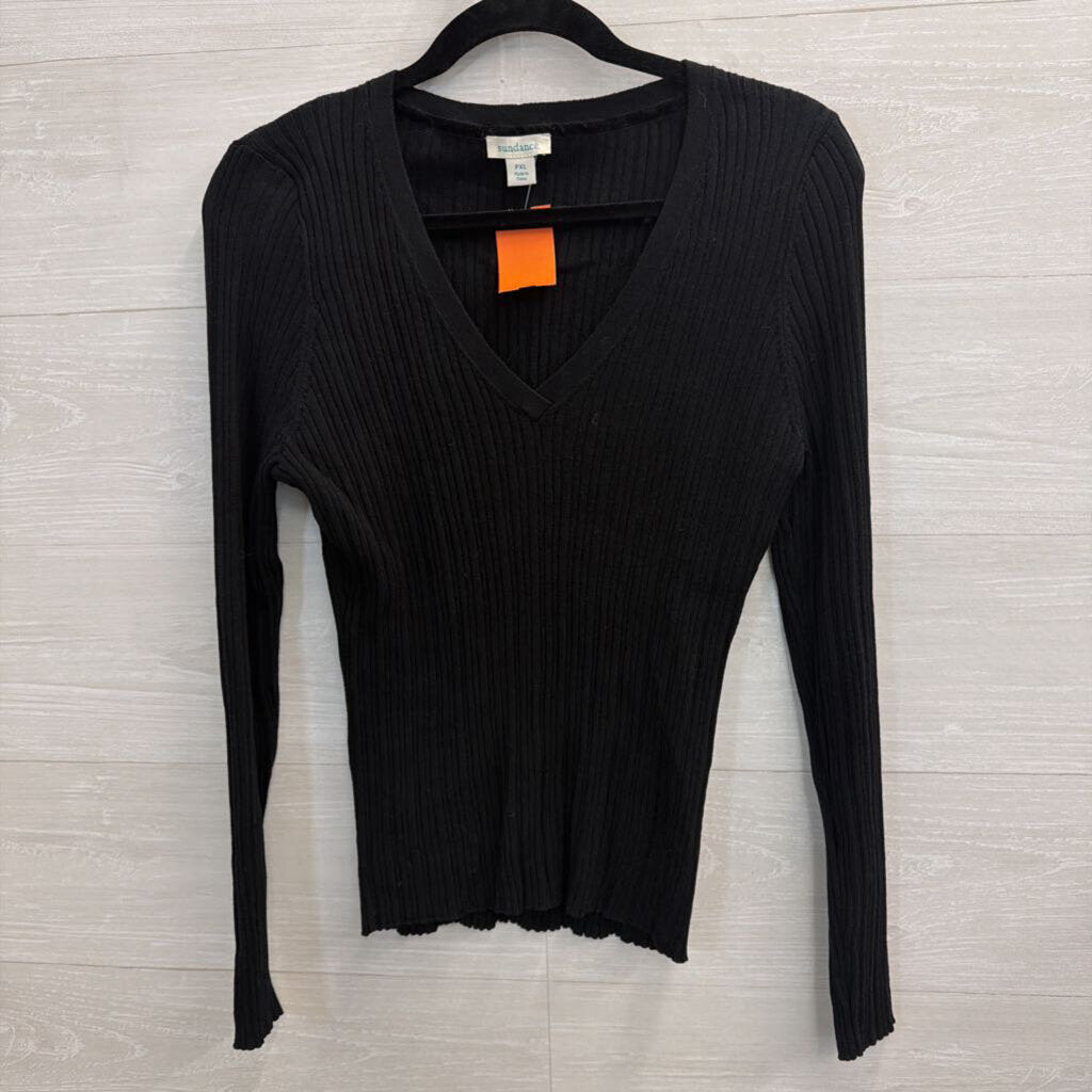 Sundance Black Ribbed Long Sleeve Top Extra Large Petite