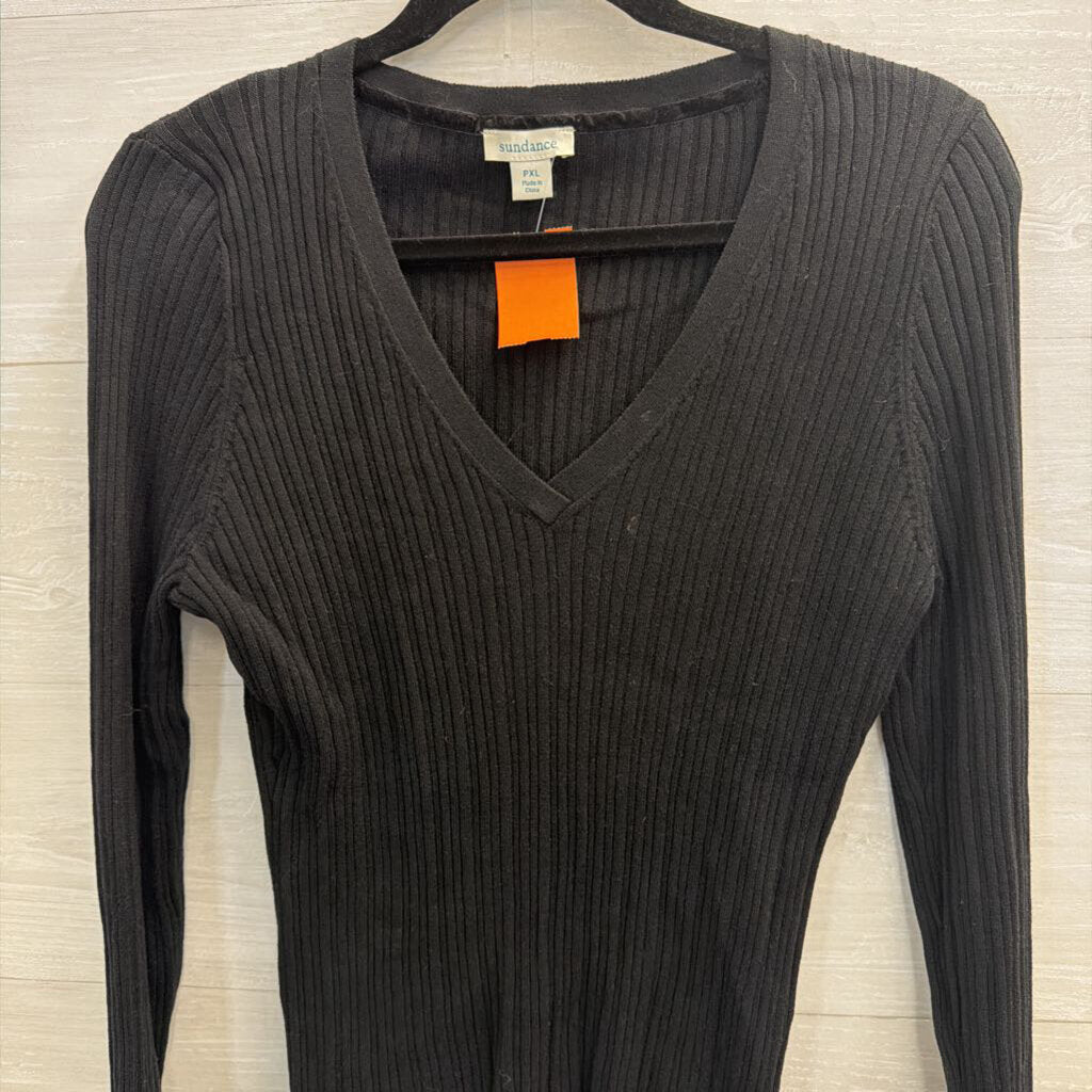 Sundance Black Ribbed Long Sleeve Top Extra Large Petite