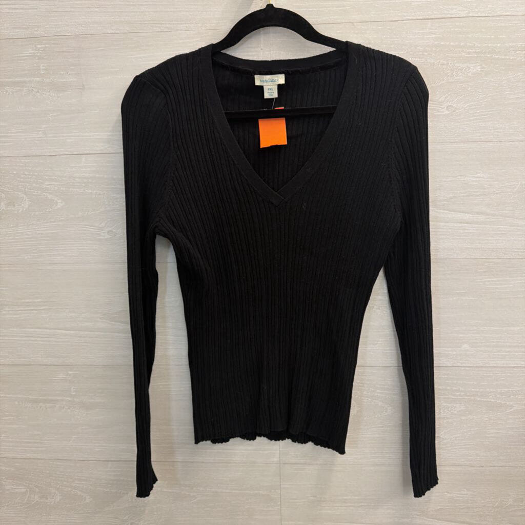 Sundance Black Ribbed Long Sleeve Top Extra Large Petite