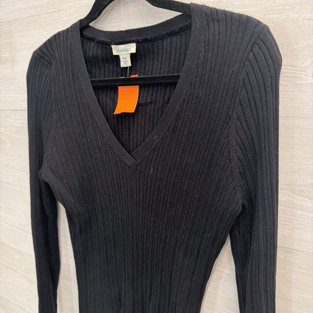 Sundance Black Ribbed Long Sleeve Top Extra Large Petite