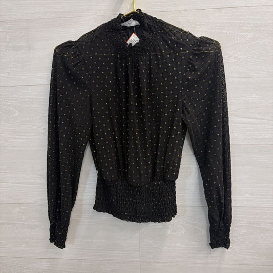 June and Hudson Black/ Gold Dot Long Sleeve Mock Neck Top Small