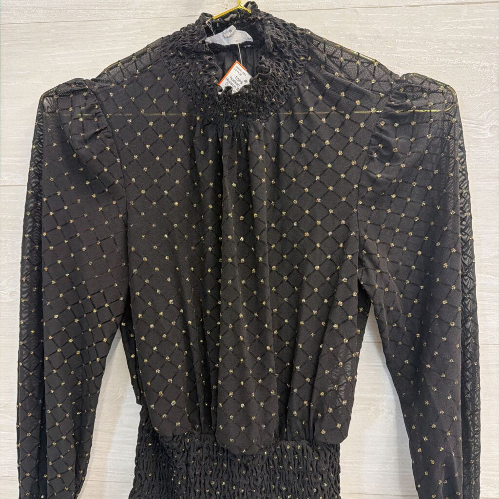 June and Hudson Black/ Gold Dot Long Sleeve Mock Neck Top Small
