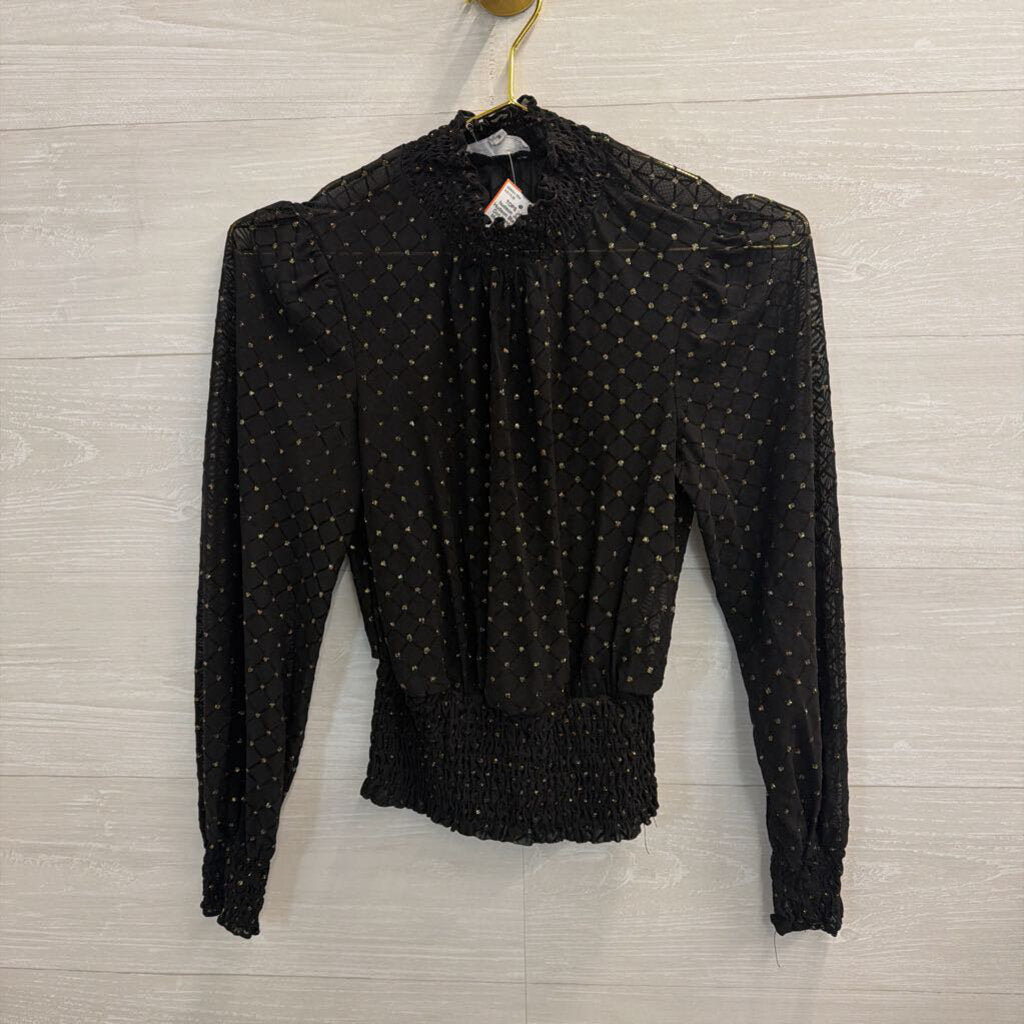 June and Hudson Black/ Gold Dot Long Sleeve Mock Neck Top Small
