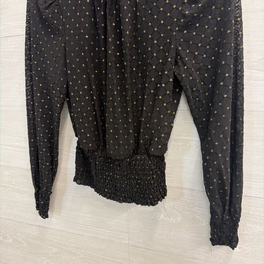 June and Hudson Black/ Gold Dot Long Sleeve Mock Neck Top Small