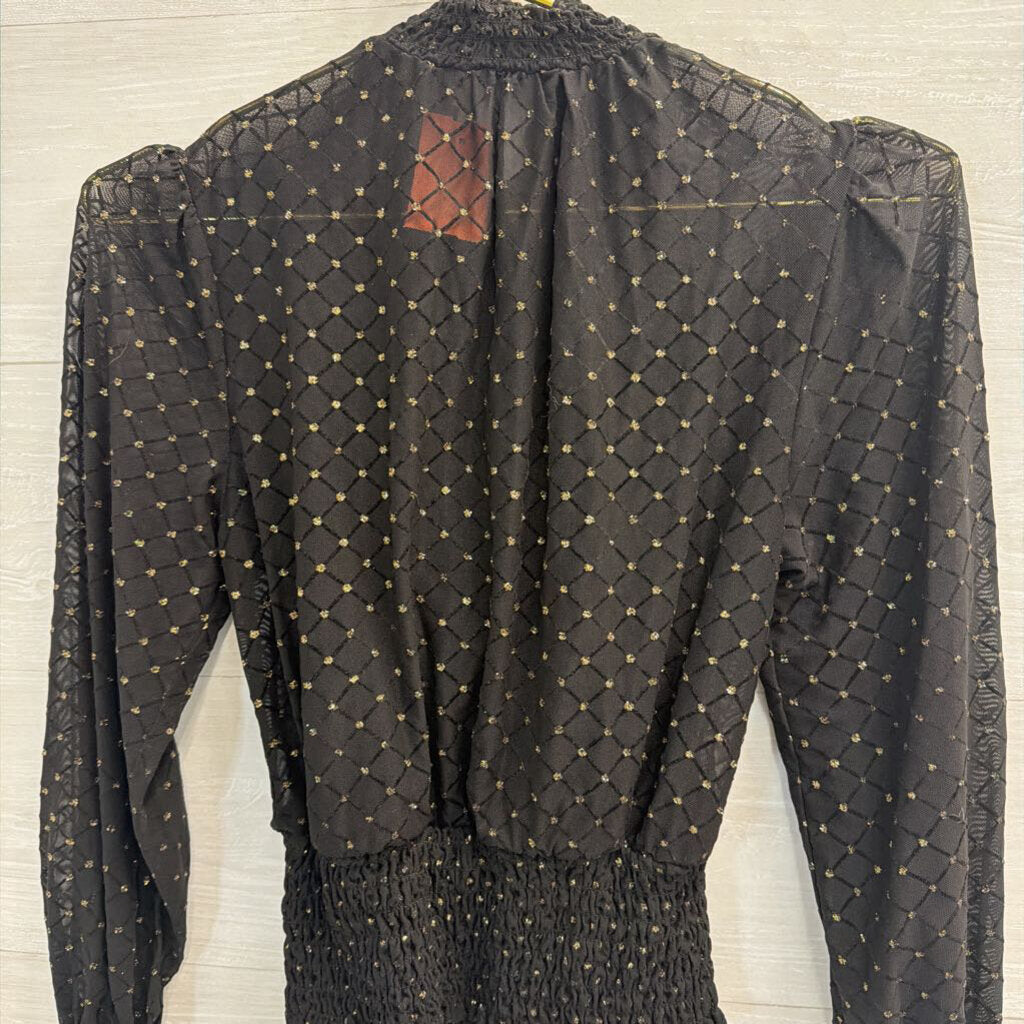 June and Hudson Black/ Gold Dot Long Sleeve Mock Neck Top Small