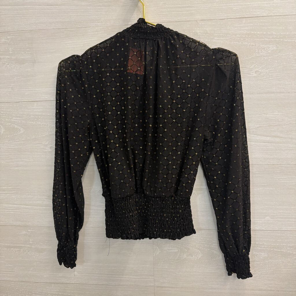 June and Hudson Black/ Gold Dot Long Sleeve Mock Neck Top Small