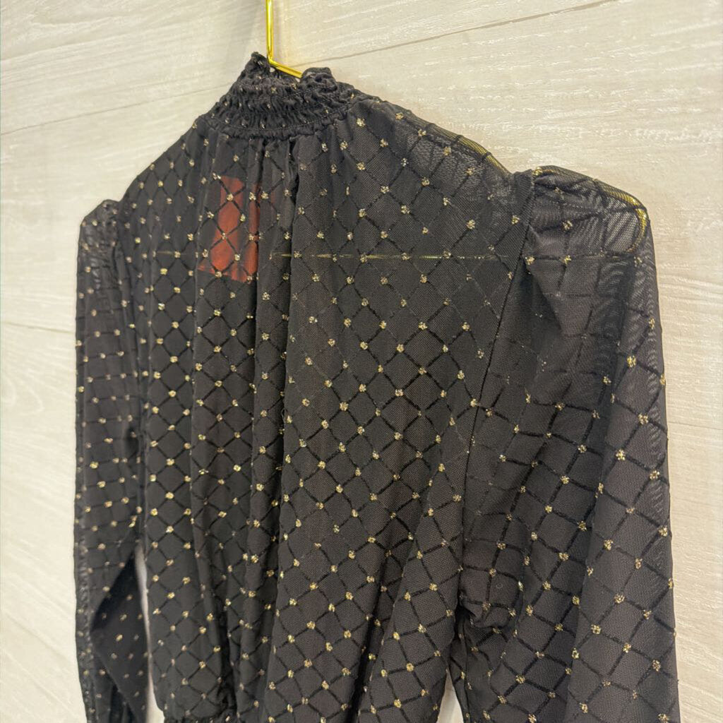 June and Hudson Black/ Gold Dot Long Sleeve Mock Neck Top Small