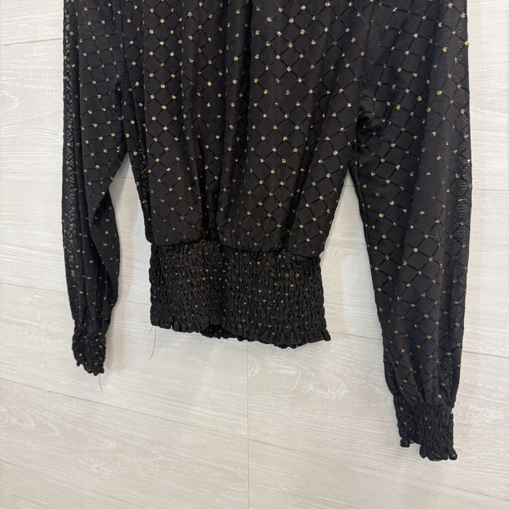 June and Hudson Black/ Gold Dot Long Sleeve Mock Neck Top Small