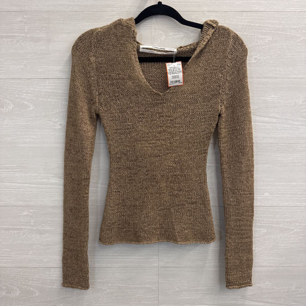 Silence and Noise Brown Knit Long Sleeve Hooded Top Small