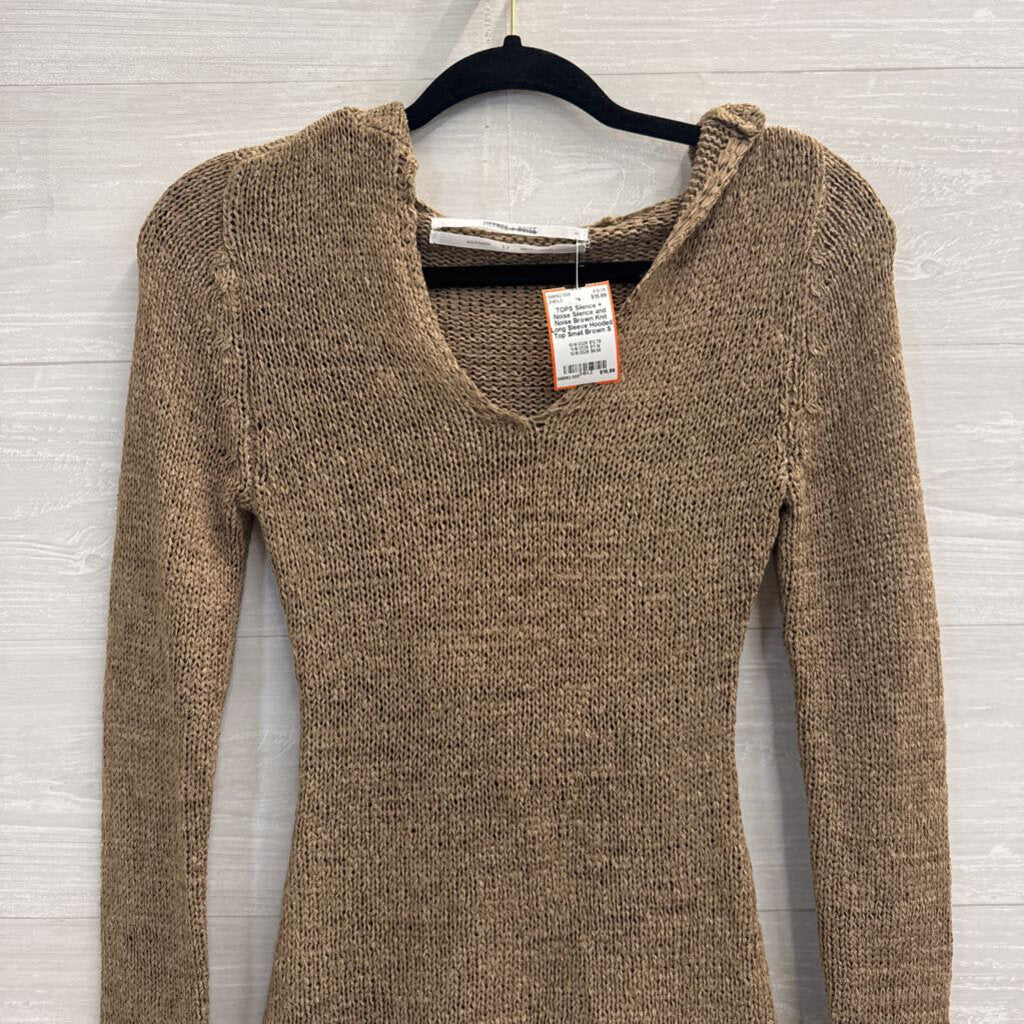 Silence and Noise Brown Knit Long Sleeve Hooded Top Small