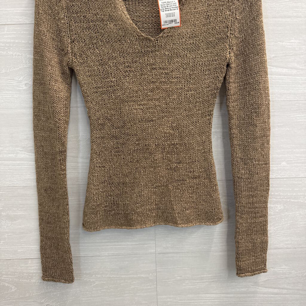 Silence and Noise Brown Knit Long Sleeve Hooded Top Small