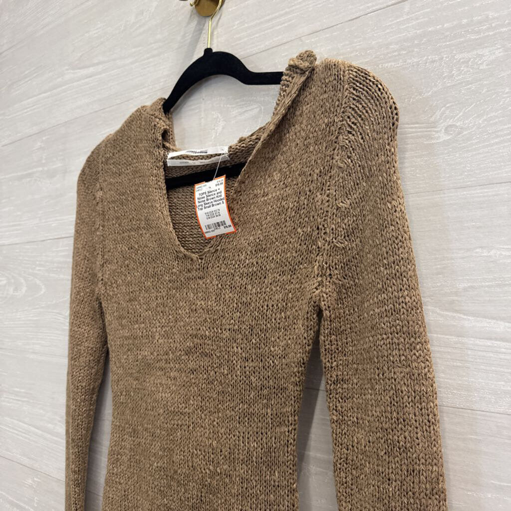 Silence and Noise Brown Knit Long Sleeve Hooded Top Small