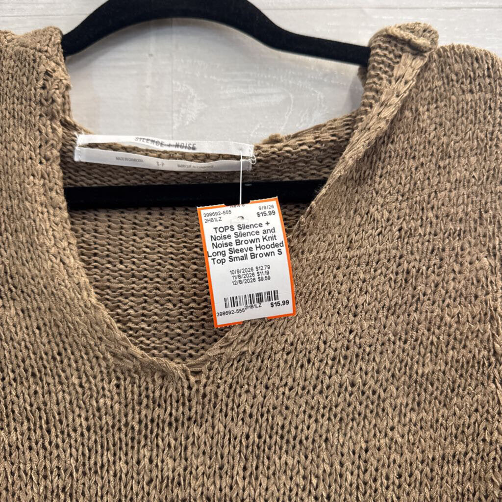 Silence and Noise Brown Knit Long Sleeve Hooded Top Small