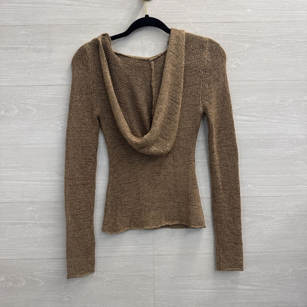 Silence and Noise Brown Knit Long Sleeve Hooded Top Small