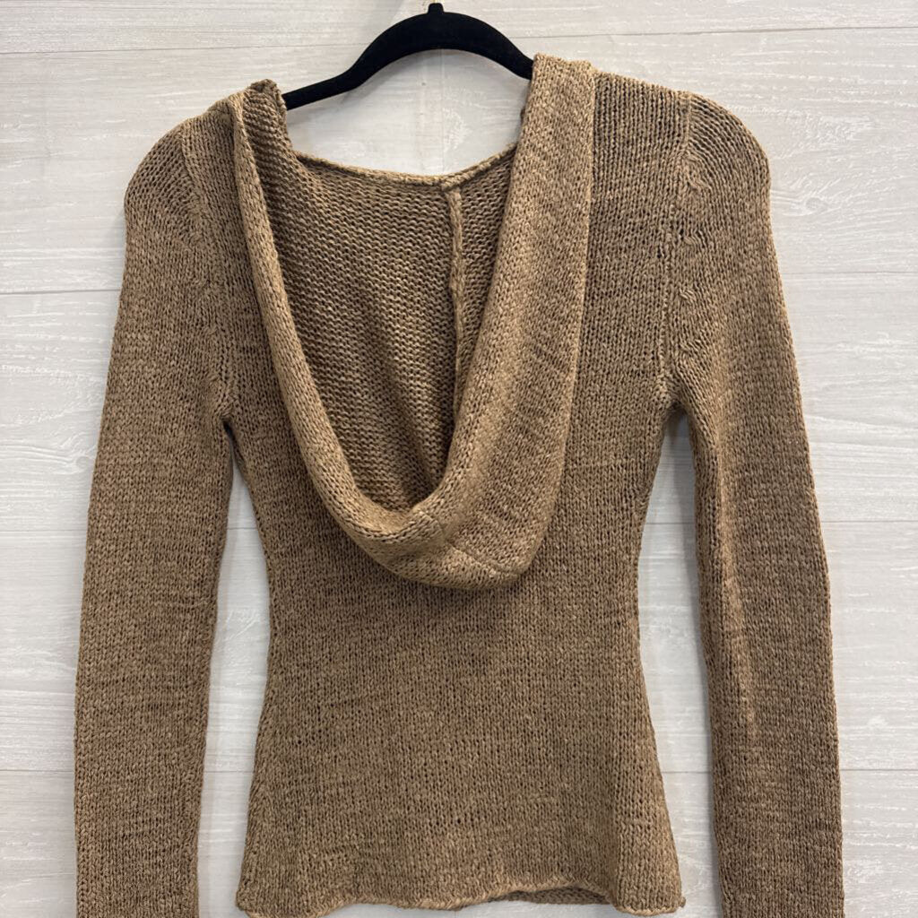 Silence and Noise Brown Knit Long Sleeve Hooded Top Small