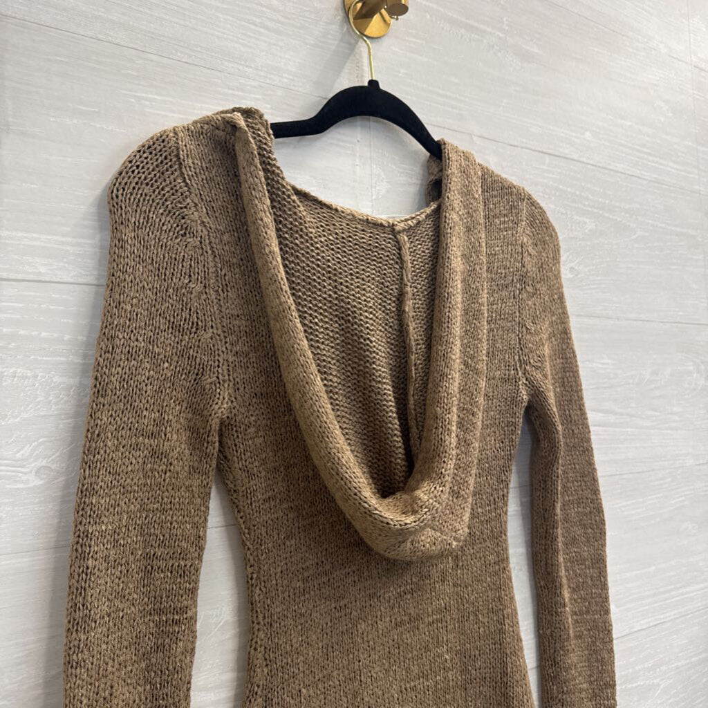 Silence and Noise Brown Knit Long Sleeve Hooded Top Small