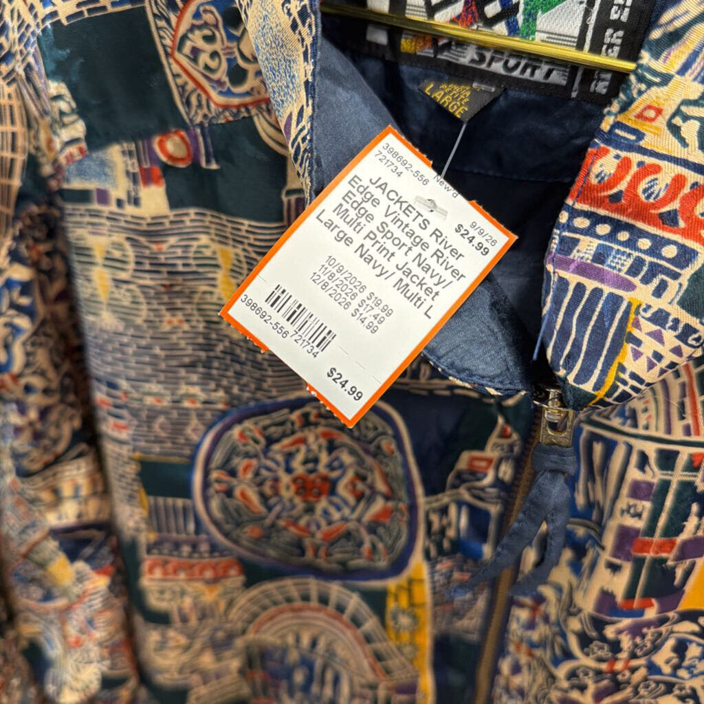 Vintage River Edge Sport Navy/ Multi Print Jacket Large
