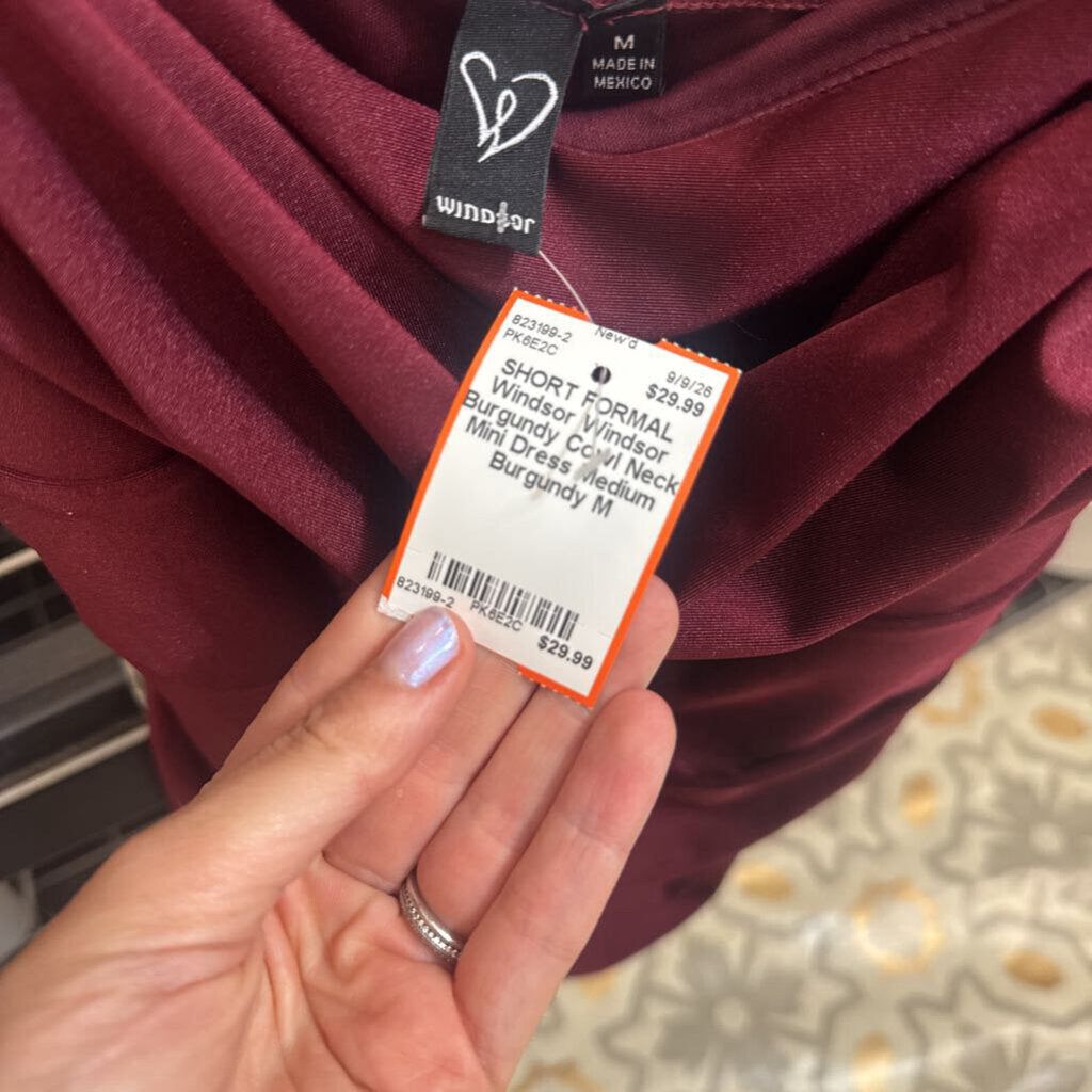 Windsor Burgundy Cowl Neck Mini Dress Medium