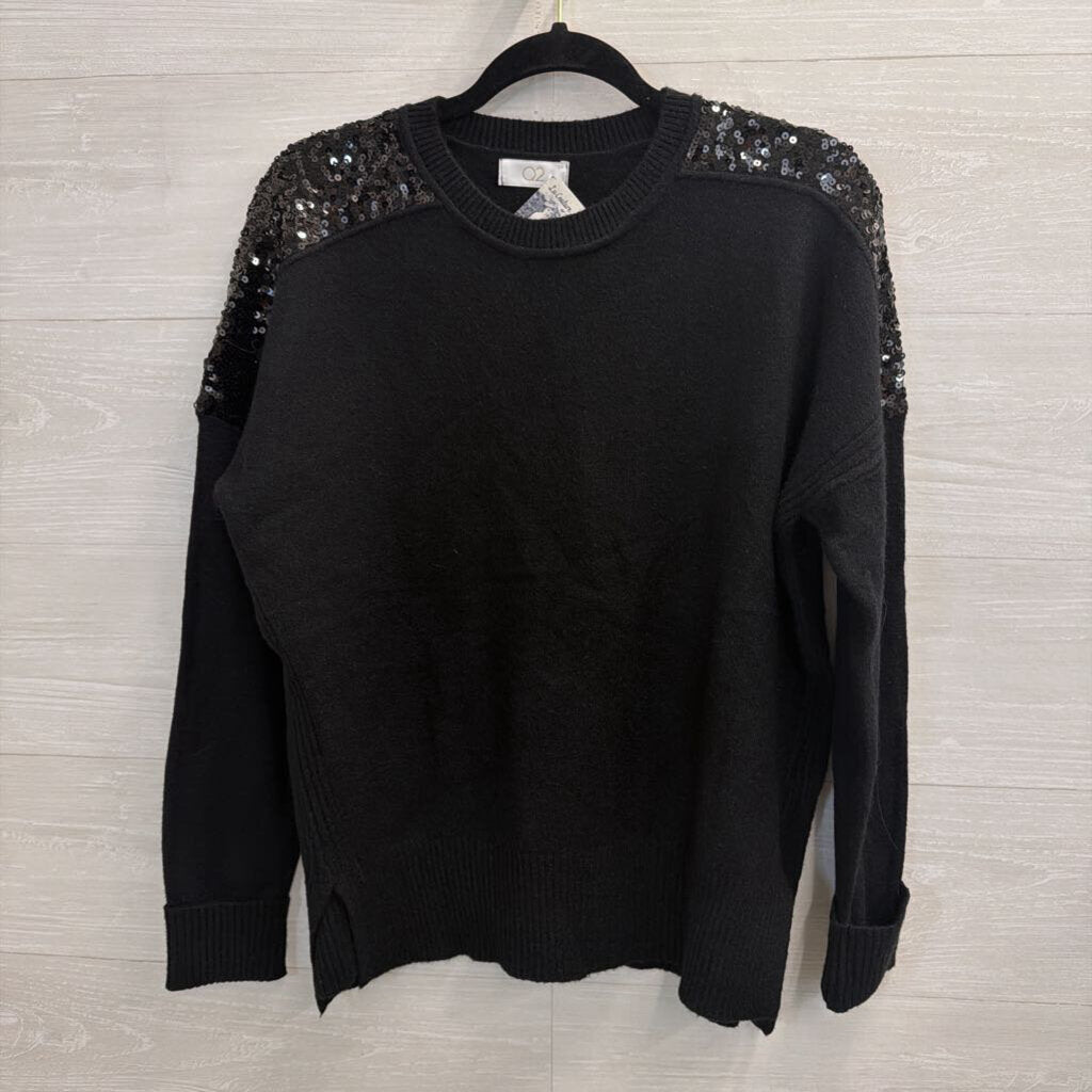 Q2 Black Knit Sequin Detail Sweater Top One Size