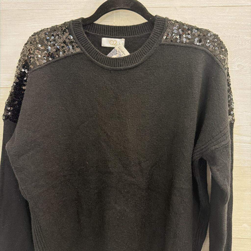 Q2 Black Knit Sequin Detail Sweater Top One Size
