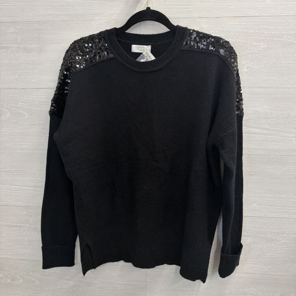 Q2 Black Knit Sequin Detail Sweater Top One Size
