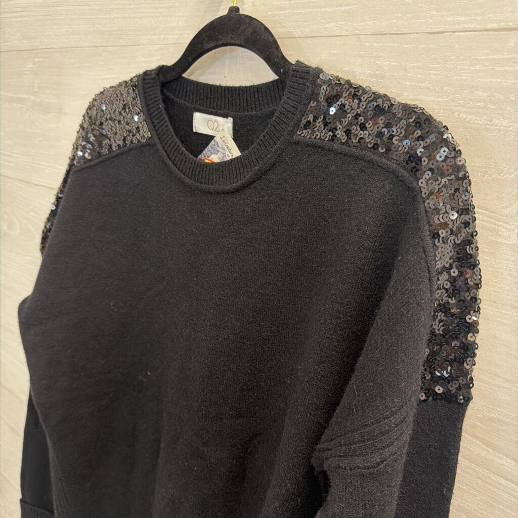 Q2 Black Knit Sequin Detail Sweater Top One Size