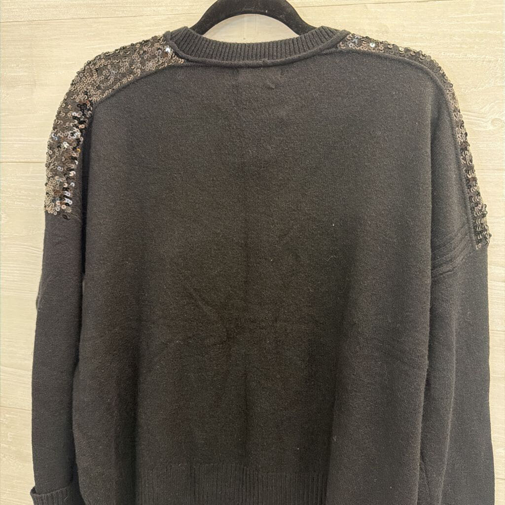 Q2 Black Knit Sequin Detail Sweater Top One Size