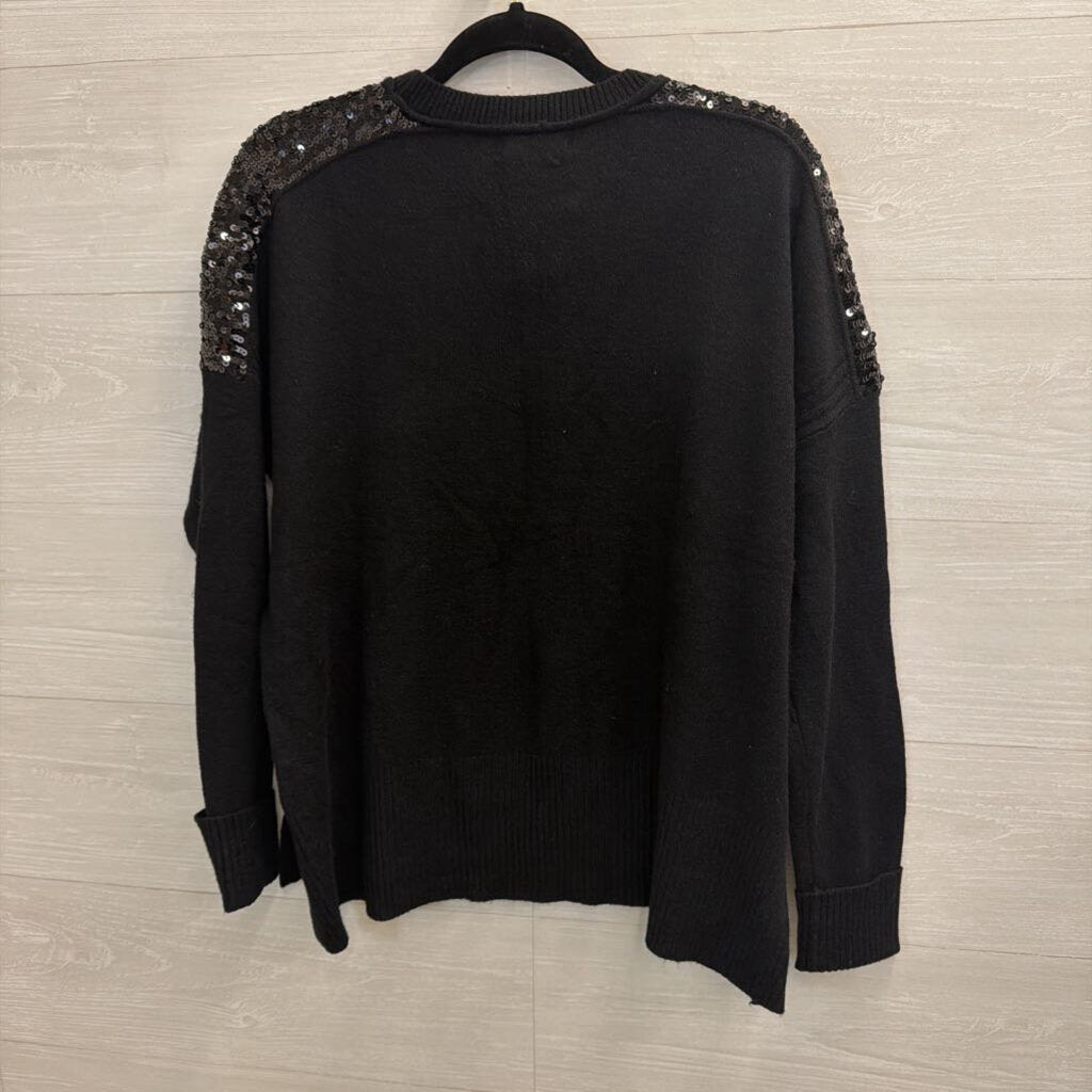 Q2 Black Knit Sequin Detail Sweater Top One Size