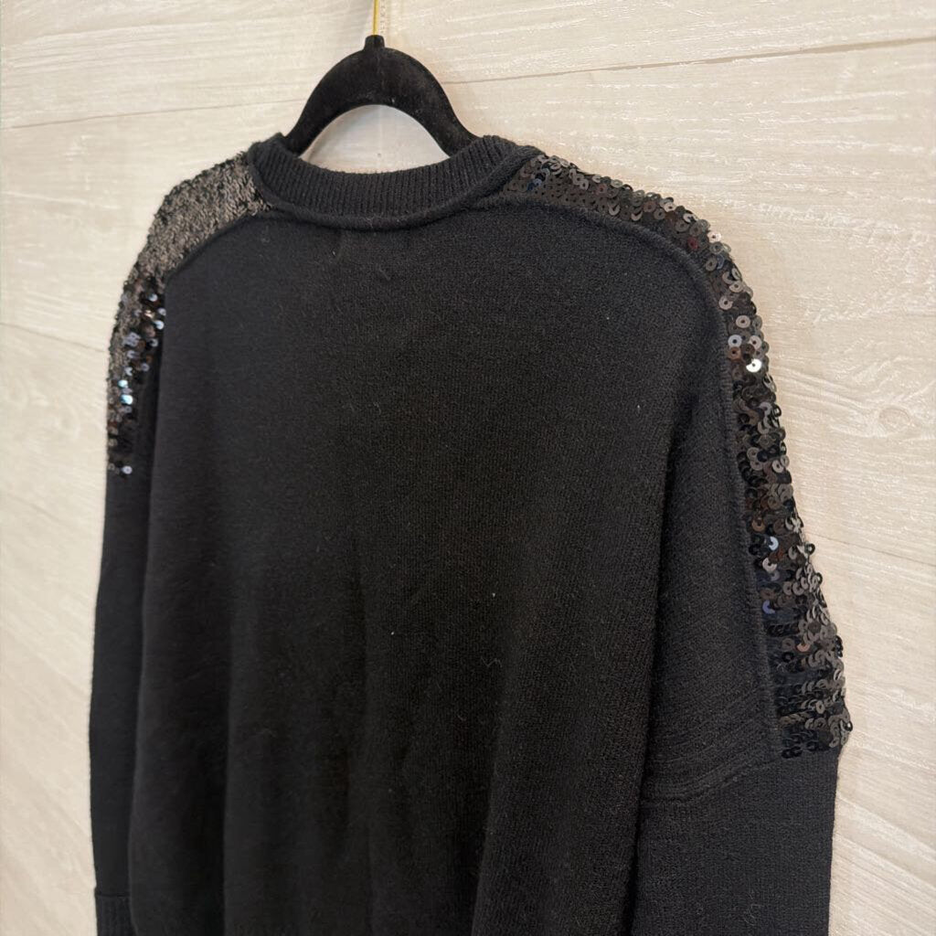 Q2 Black Knit Sequin Detail Sweater Top One Size