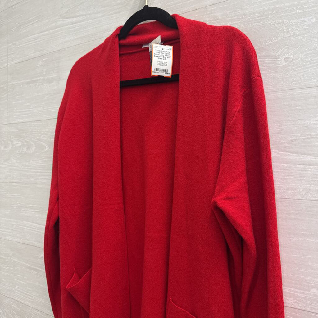 Yolly Red Open Front Long Sleeve Sweater One Size