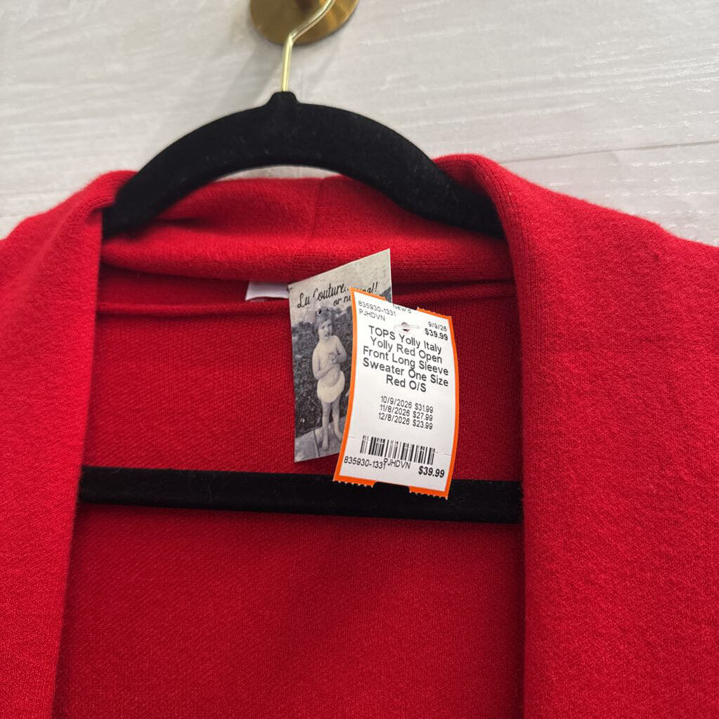 Yolly Red Open Front Long Sleeve Sweater One Size
